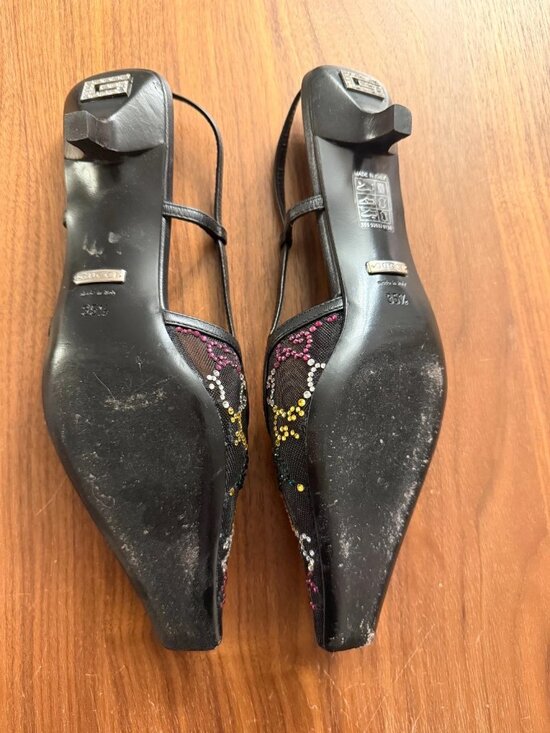 RETAIL $1220 - GUCCI GG MESH CRYSTAL SLINGBACK KITTEN HEEL - 35.5 - Picture 6 of 7